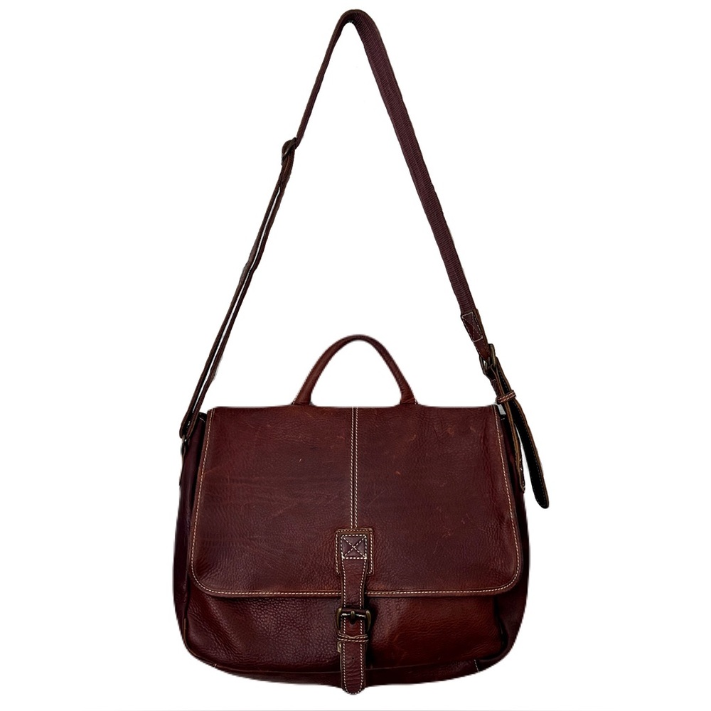 Vintage LL Bean Brown Leather Satchel Messenger Bag Briefcase